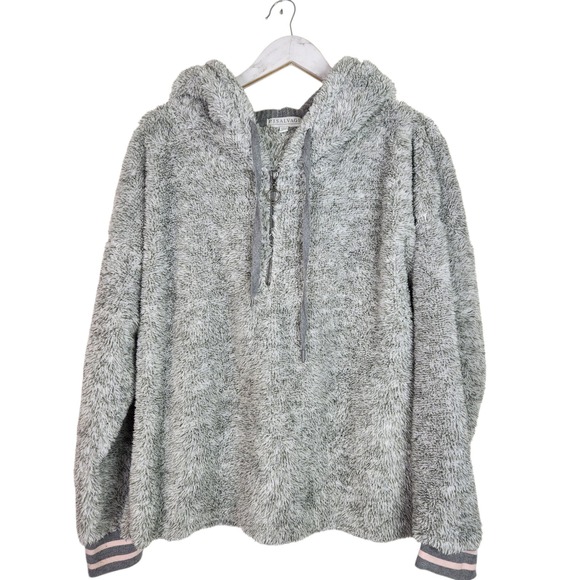 P.J. Salvage Tops - PJ SALVAGE Hoodie Womens XL‎ Extra Large Gray Faux Fur Pullover Drawstring Grey